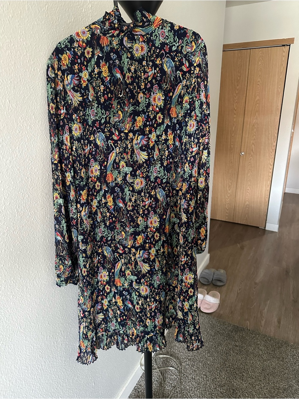Tory Burch Navy Floral Long-Sleeve Midi Dress